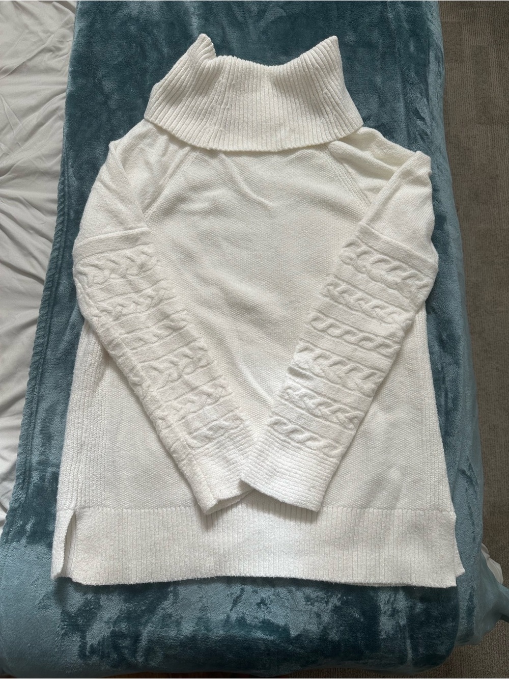 Cozy Women's Cable-Sleeve Cowl / Turtle Neck Sweater - Cream